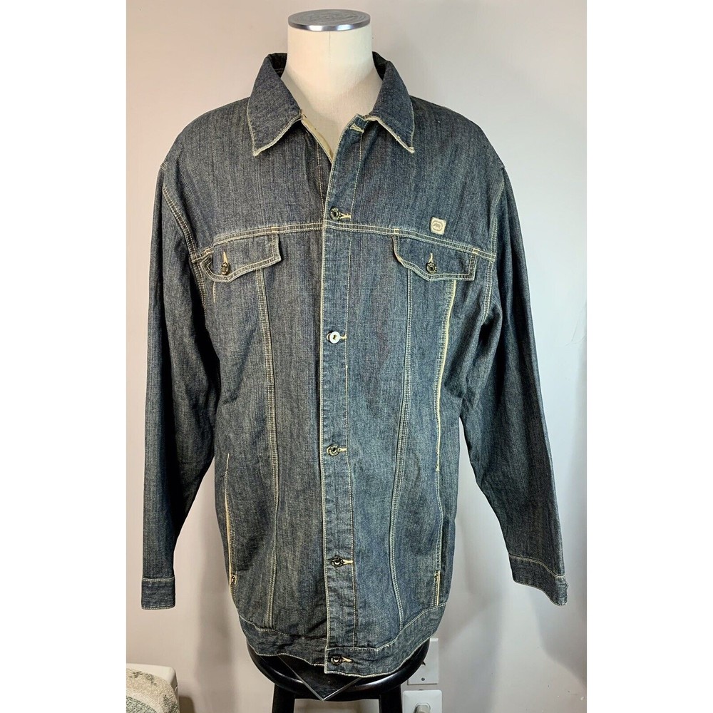 Vintage Ecko Unltd Denim Blue Jean Jacket Y2K Size 2XB Hip Hop Baggy Dark Wash - Picture 1 of 9